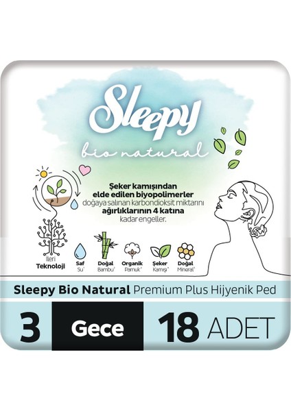 Bio Natural Premium Plus Hijyenik Ped Gece 18 Adet Ped