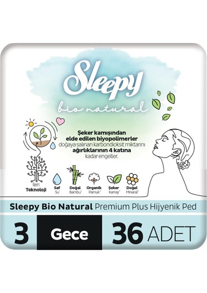 Bio Natural Premium Plus Hijyenik Ped Gece 36 Adet Ped