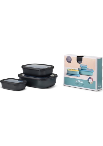 Set Cirqula Rectangular 3 Saklama Kabı Pcs(500+1000+2000)- Nordic Black