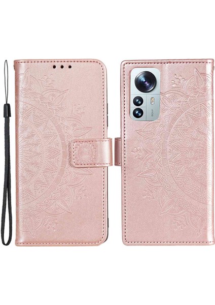 12 Lite İçin Desen Baskılı Deri Telefon Kılıfı - Rose Gold (Yurt Dışından)