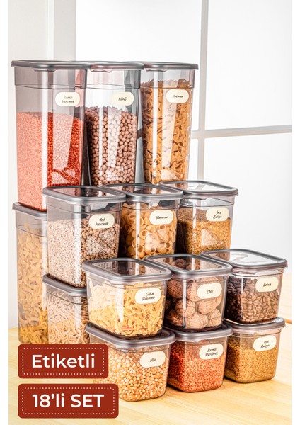 Etiketli 18'li Set Peggy Şeffaf Kapaklı Uzun Dikdörtgen Saklama Kabı Antrasit