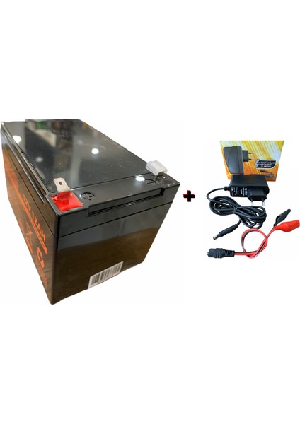 Ata Elektronik 12 Volt 12 Amper Akü 12V 12AH 20HR Çocuk Oyuncak Akülü Araçlar Için Ups Için Asansör Için + Şarj Cihazı 1 Amper Şarz Aleti Adaptör 2li Set