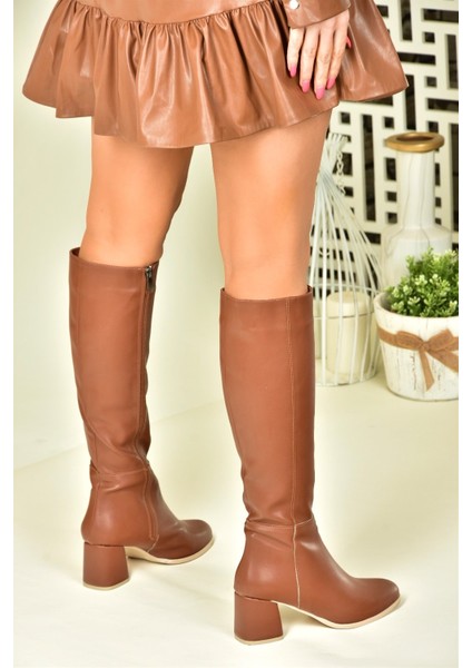 Koyu Taba Alçak Topuklu Günlük Kadın Çizme J848300109 modelleri