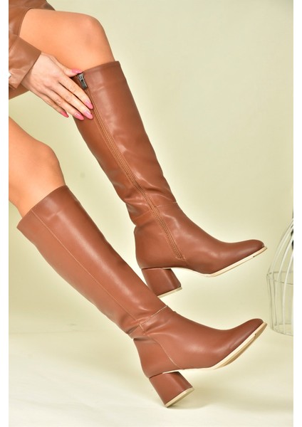 Koyu Taba Alçak Topuklu Günlük Kadın Çizme J848300109 fırsatları