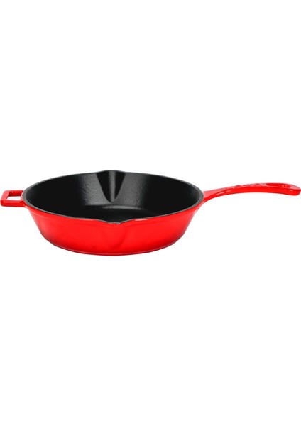 Döküm Yuvarlak Kızartma Tavası, Metal Saplı. Çap(Ø)24cm - Kırmızı