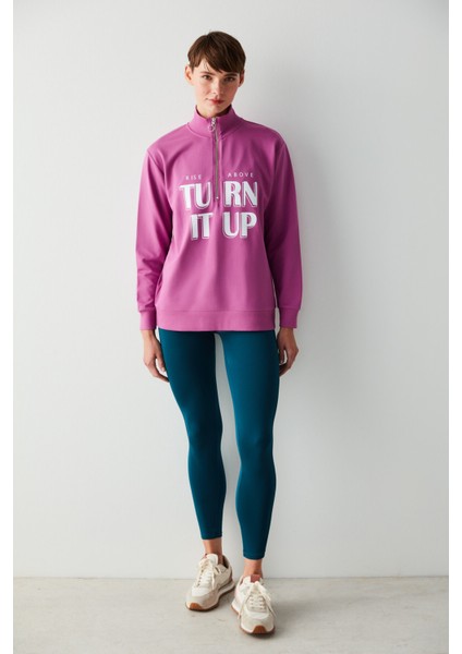 Baskılı Önden Fermuarlı Sweatshirt fırsatları