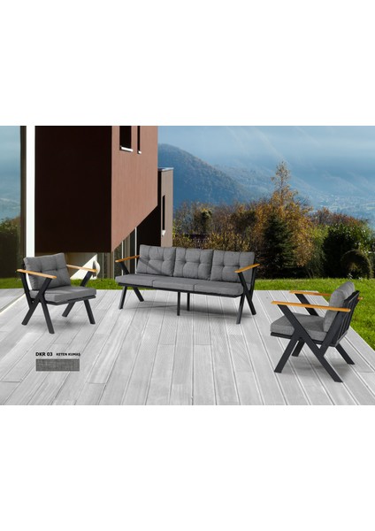 3+1+1 Zeta Bahçe Takımı, Balkon, Bahçe, Cafe Mobilyası, Süngerli Metal Çay Seti