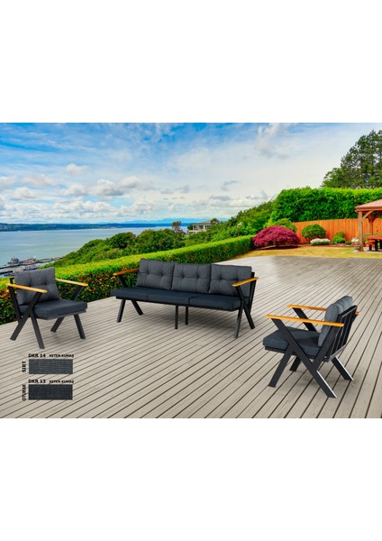 3+1+1 Zeta Bahçe Takımı, Balkon, Bahçe, Cafe Mobilyası, Süngerli Metal Çay Seti