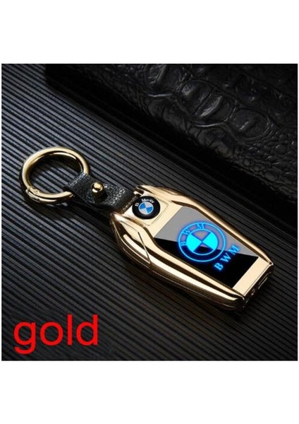 USB Şarjlı Bmw Anahtarı Görünümlü Fenerli Çakmak Altın