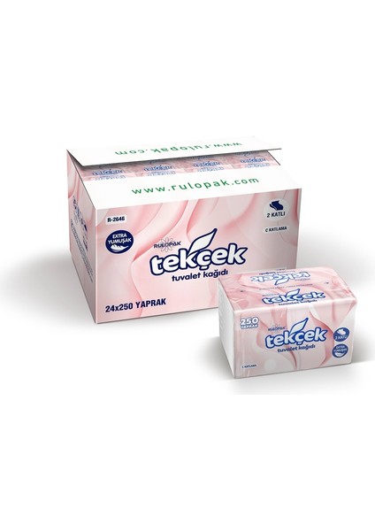 Tekçek Tuvalet Kağıdı 2 Katlı 250 Yaprak 24'Lü Paket