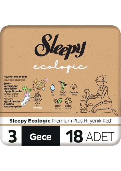 Ecologic Premium Plus Hijyenik Ped Gece 18 Adet Ped