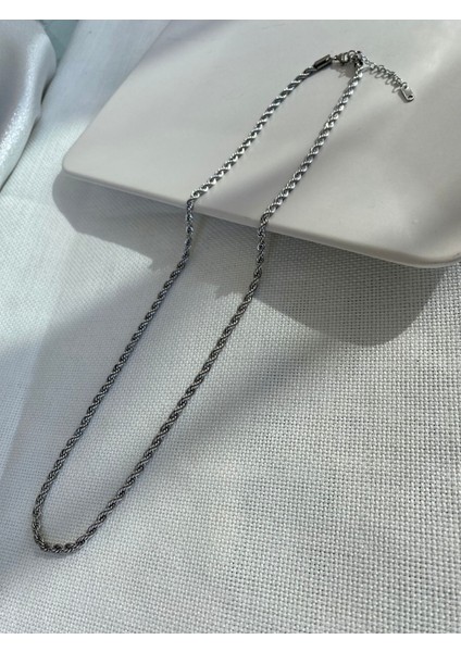 Kadın Kolye Lüks 4mm 60cm Çelik Burgu Zincir Kadın Çelik Kolye