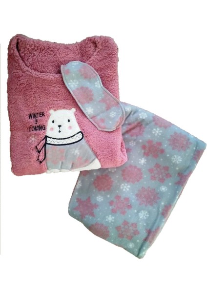 Kadın Peluş Welsoft Polar Kalın Kışlık Ev Pijama Takımı modelleri