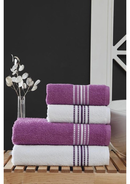 50X90 + 70X140 cm Elvin 4'lü Banyo Havlusu Seti