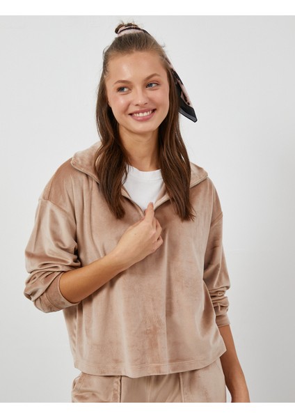 Dik Yaka Pijama Üstü Kadife Fermuarlı fiyatları