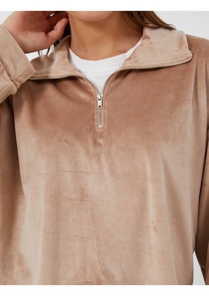 Dik Yaka Pijama Üstü Kadife Fermuarlı indirimleri