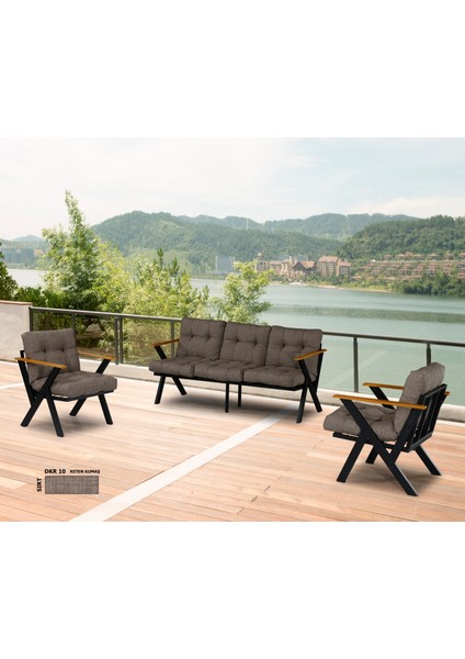 3+1+1 Zeta Bahçe Takımı, Balkon, Bahçe, Cafe Mobilyası, Pofuduk Metal Çay Seti