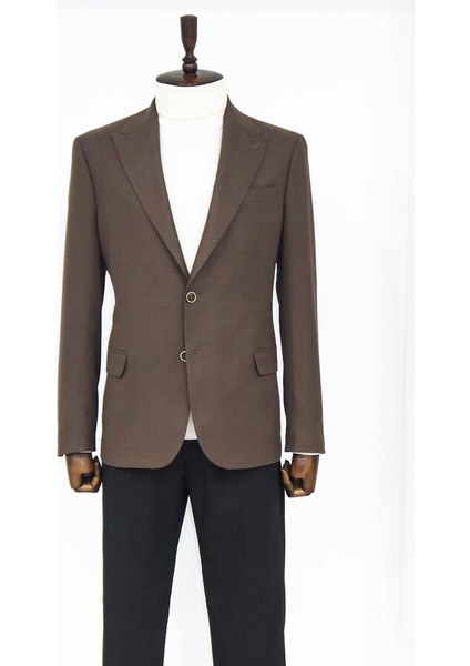 Desensiz Kahverengi Slim Fit Spor Ceket