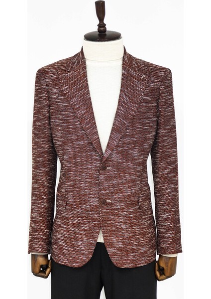 Kahverengi Desenli Slim Fit Spor Ceket