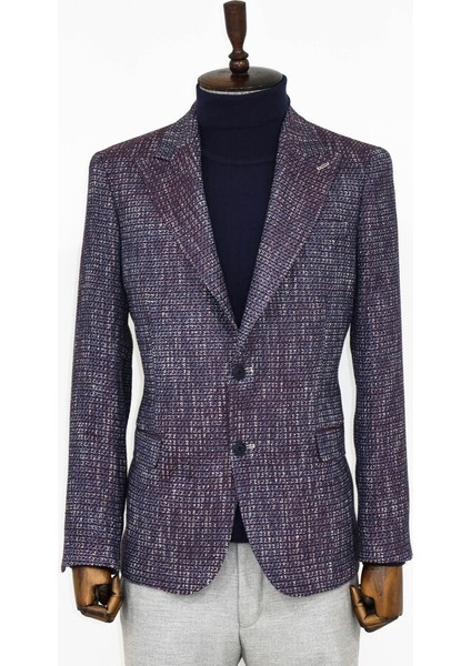 Mor Desenli Slim Fit Spor Ceket