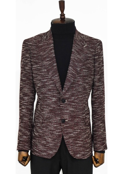 Bordo Desenli Slim Fit Spor Ceket