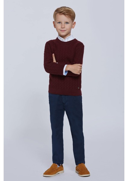 Saç Örgü Desen Lambswool Bordo Çocuk Kazak fiyatları