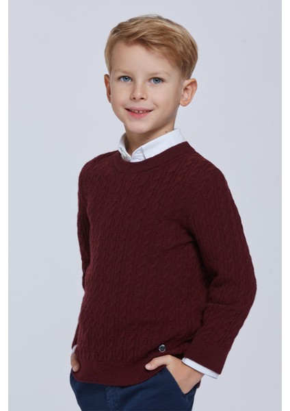 Saç Örgü Desen Lambswool Bordo Çocuk Kazak modelleri