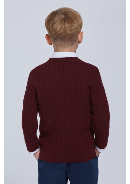 Saç Örgü Desen Lambswool Bordo Çocuk Kazak fırsatları