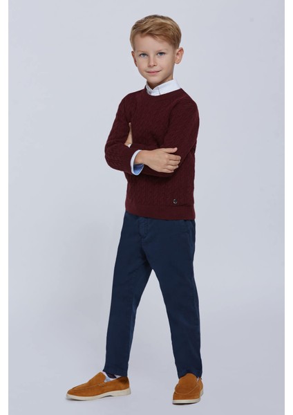 Saç Örgü Desen Lambswool Bordo Çocuk Kazak indirimleri