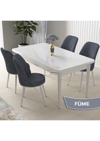 Concept Nil Serisi, Beyaz Masa 70X110 Sabit Yemek Masası Takımı, 4 Sandalye