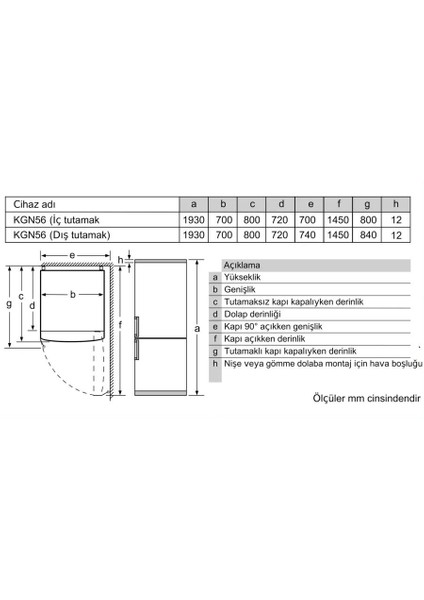 KGN56XWE0N Alttan Donduruculu Buzdolabı 193 x 70 cm Beyaz No-Frost