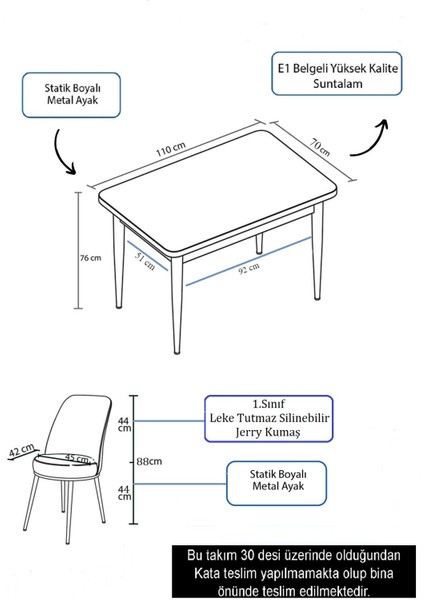 Concept Nil Serisi Beyaz Masa 70 x 110 cm Sabit Yemek Masası Takımı 4 Sandalye