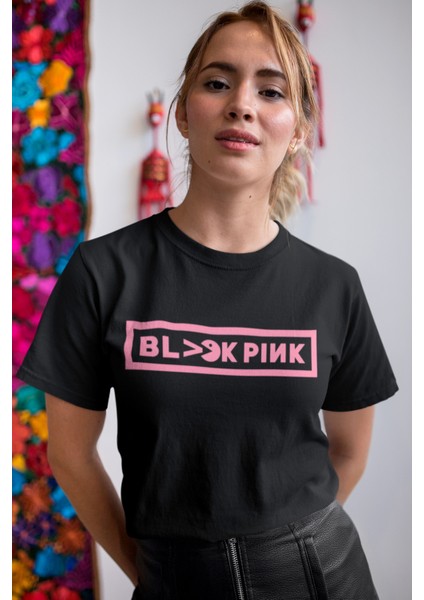Blackpink Pac Siyah Kısa Kollu Kadın|bayan Tişört