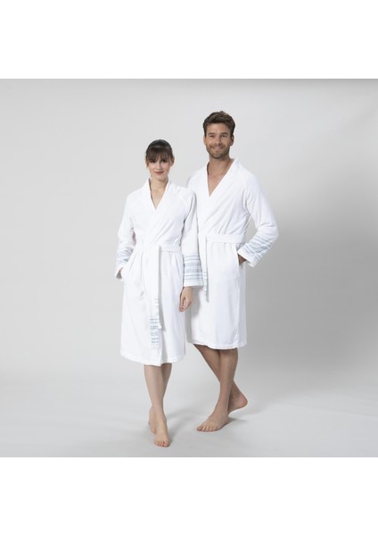 Derin Unisex Bornoz Beyaz / Marin Mavi