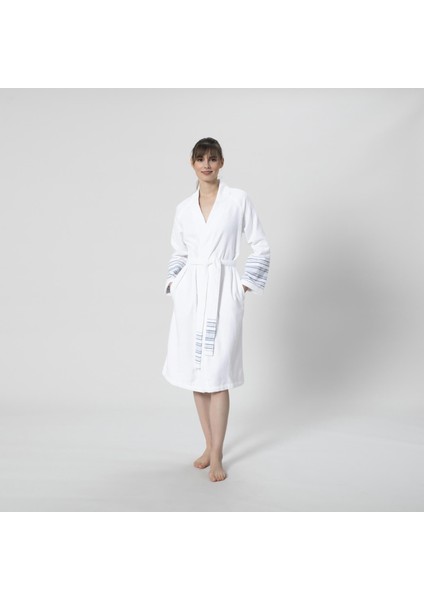 Derin Unisex Bornoz Beyaz / Marin Mavi