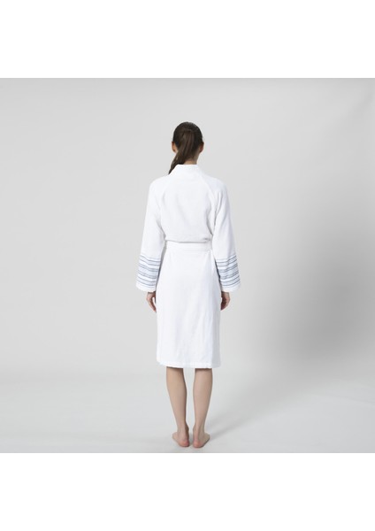 Derin Unisex Bornoz Beyaz / Marin Mavi