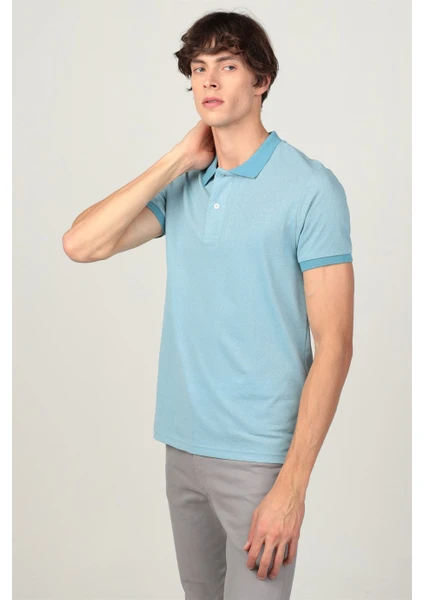 Slim Fit Melanj Düz Polo Yaka T-Shirt