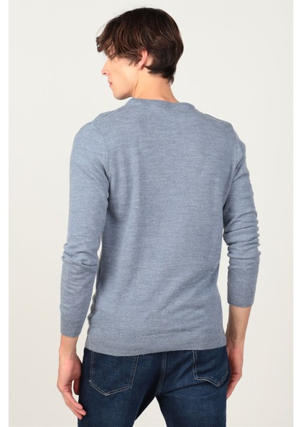 Slim Fit Dar Kesim Bisiklet Yaka Kendinden Desenli Erkek Kazak fırsatları