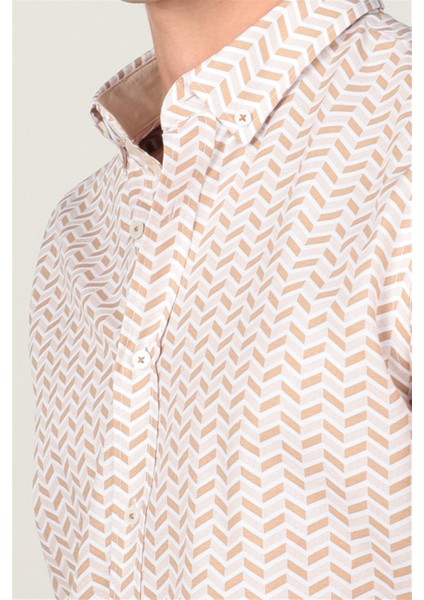 Slim Fit Uzun Kol Poplin Baskılı Garnili Erkek Gömlek