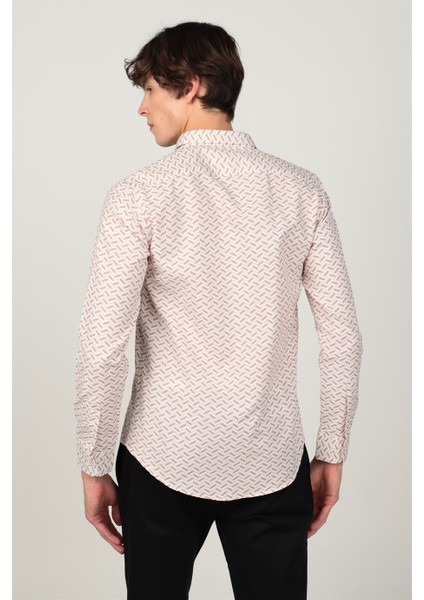 Slim Fit Uzun Kol Poplin Baskılı Garnili Erkek Gömlek