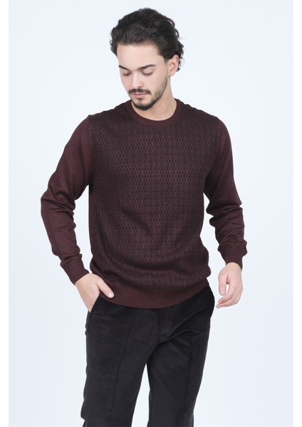 Erkek Bisiklet Yaka Desenli Yün Kazak 6092255 Bordo