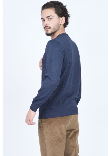 Erkek Bisiklet Yaka Yün Kazak 6091895 Indigo