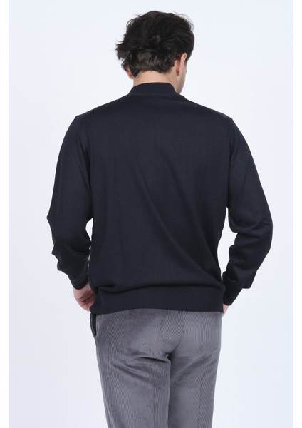 Erkek Yarım Balıkçı Desenli Yün Kazak 6092254 Lacivert