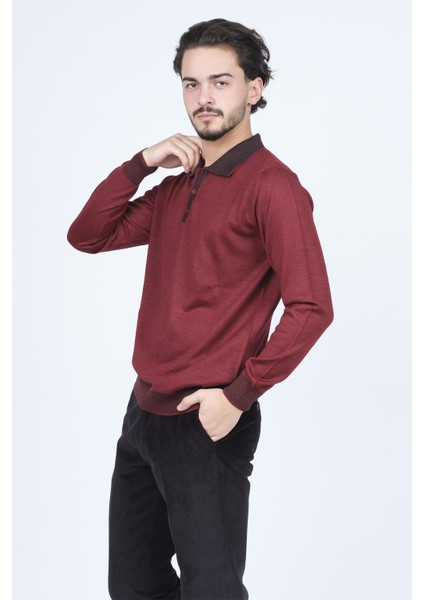 Erkek Polo Yaka Yün Kazak 6091903 Bordo