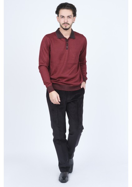 Erkek Polo Yaka Yün Kazak 6091903 Bordo