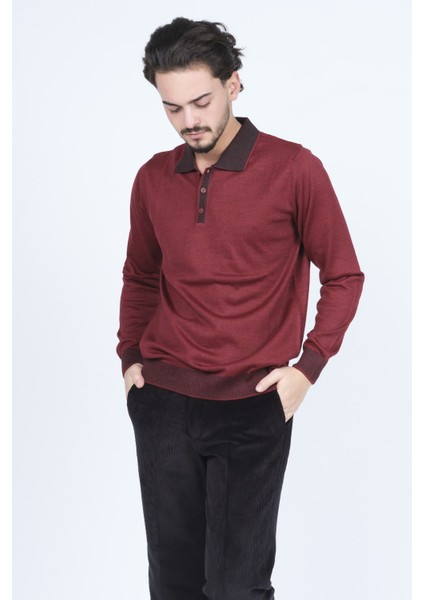 Erkek Polo Yaka Yün Kazak 6091903 Bordo