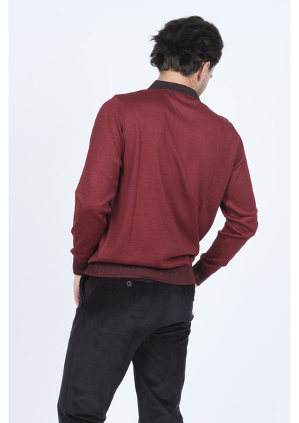 Erkek Polo Yaka Yün Kazak 6091903 Bordo