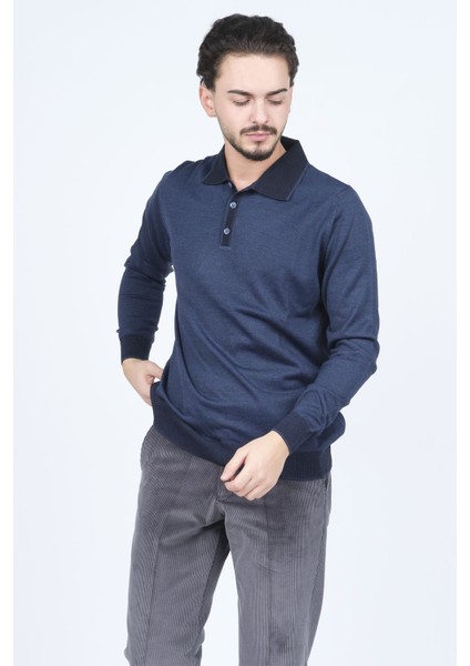 Erkek Polo Yaka Yün Kazak 6091903 Indigo