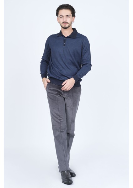 Erkek Polo Yaka Yün Kazak 6091903 Indigo
