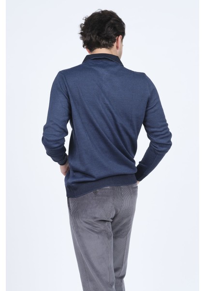 Erkek Polo Yaka Yün Kazak 6091903 Indigo